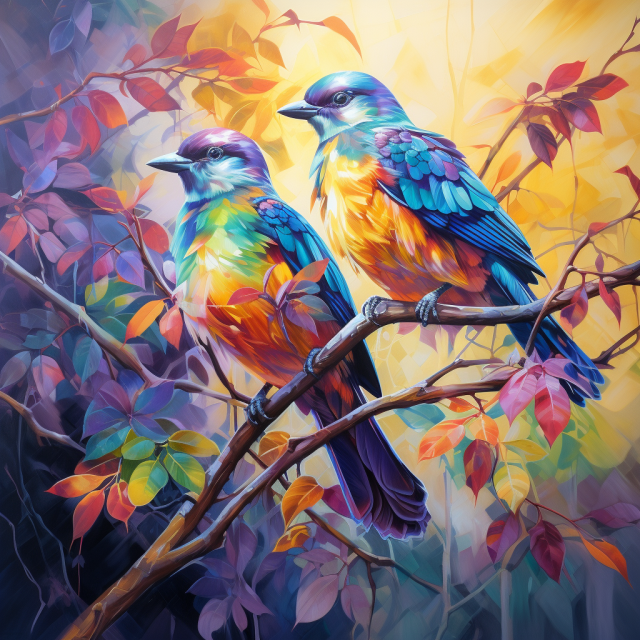 Deux oiseaux sur un arbre