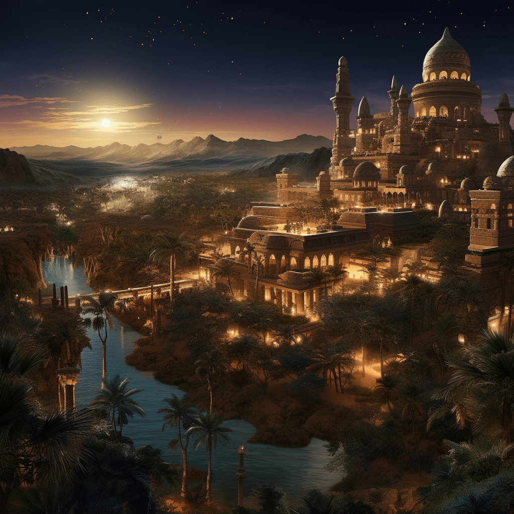 Une ville merveilleuse dans une oasis dans le désert