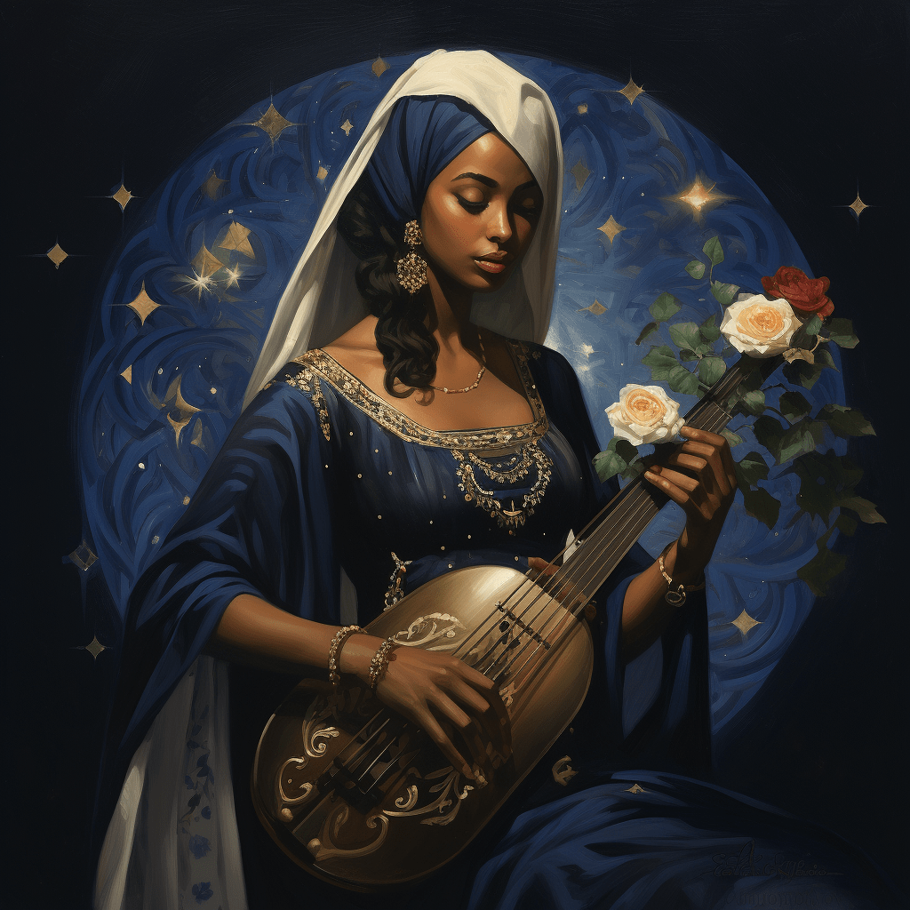 Une jeune femme jouant d'un instrument à cordes